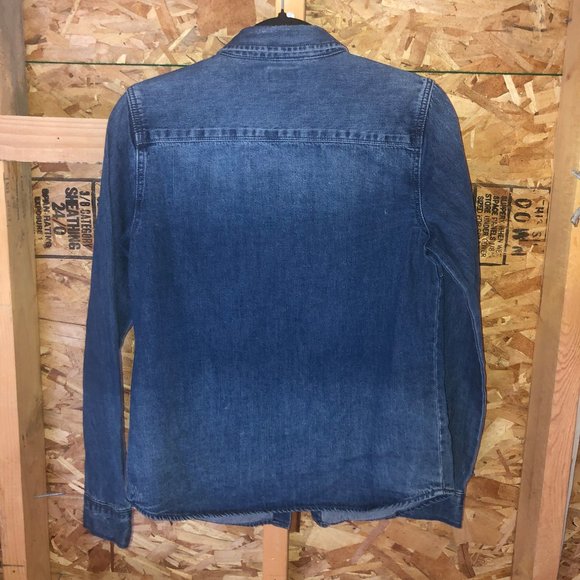 RVCA Denim Snap Button Faded Distressed Workwear Shirt XS - Picture 6 of 13
